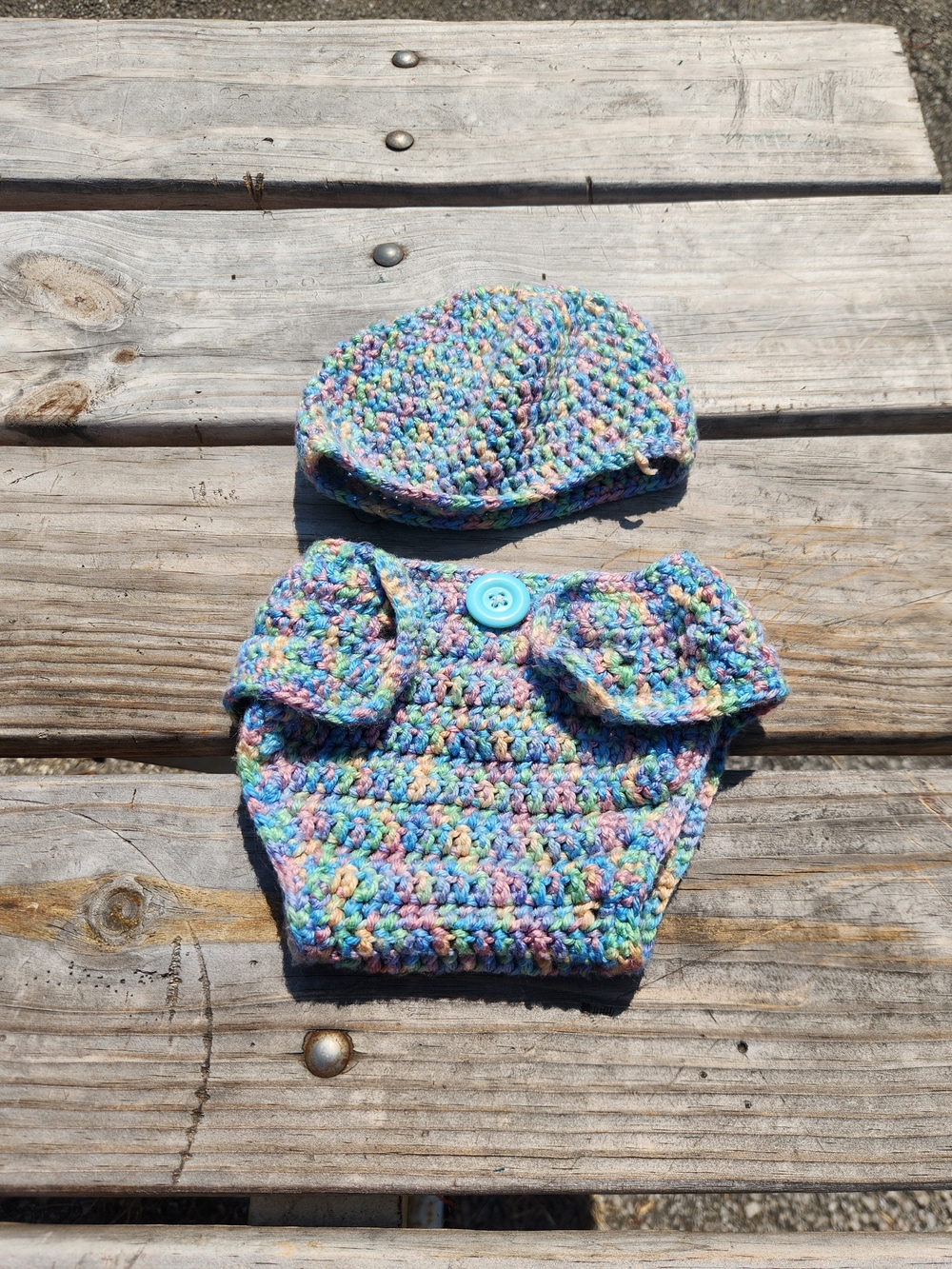 Handmade Multicolor Crochet Baby Hat & Diaper Cover Set